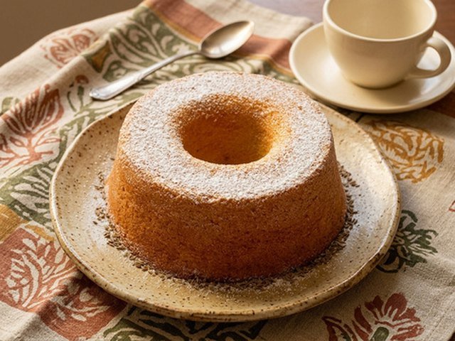 Bolo de fubá polvilhado com açúcar, feito com a mistura Monterica